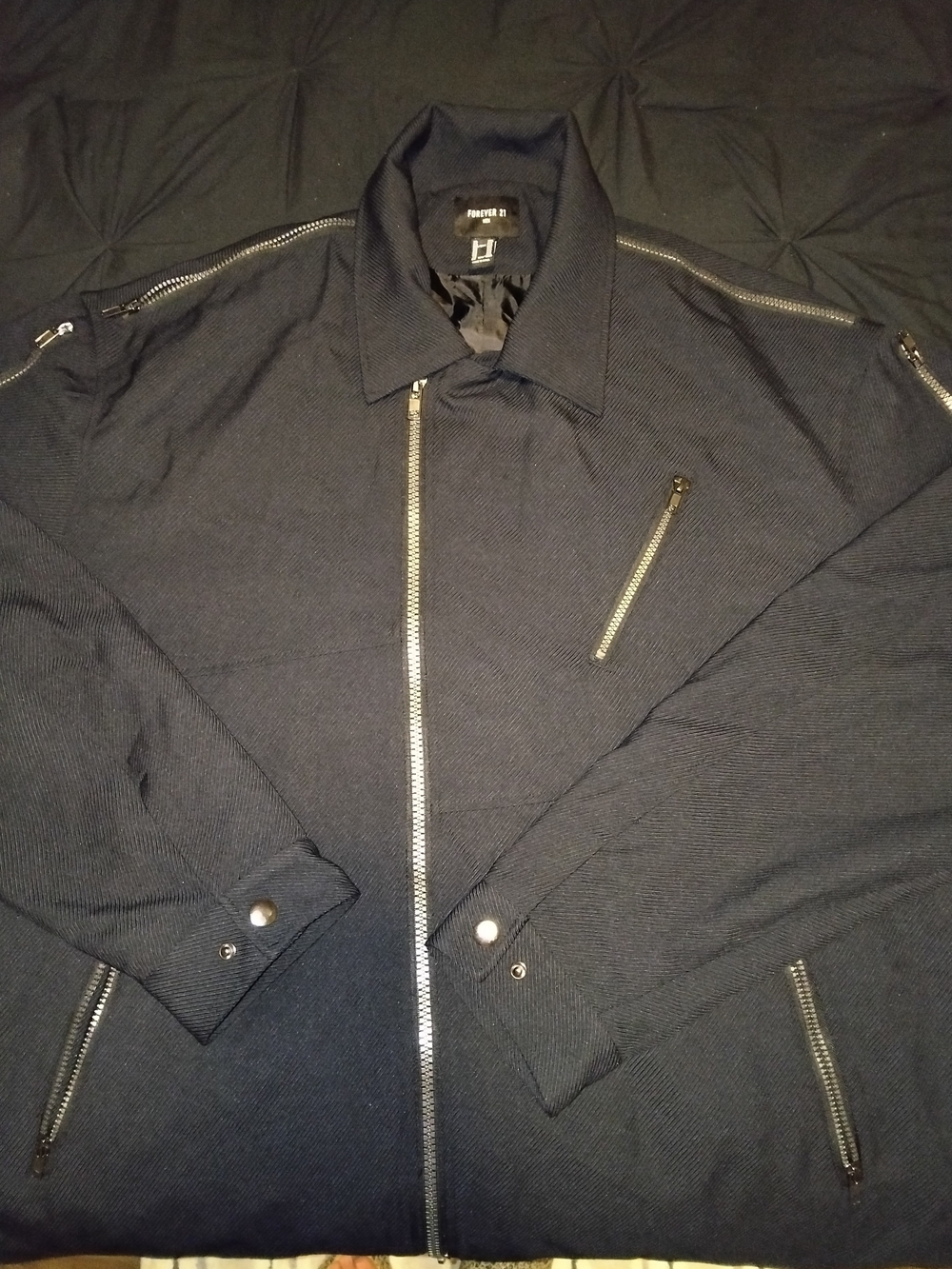 Forever 21 Men’s Black Full Zip Short Jacket, Solid Cotton, Size XXL